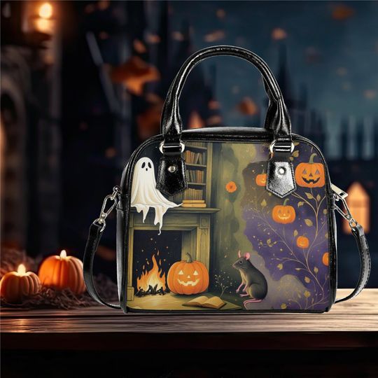 Discover Whimsical Halloween Purse Satchel fun cute pumpkin ghost and a mouse satchel messenger purse tote fun cute black shoulder handbag