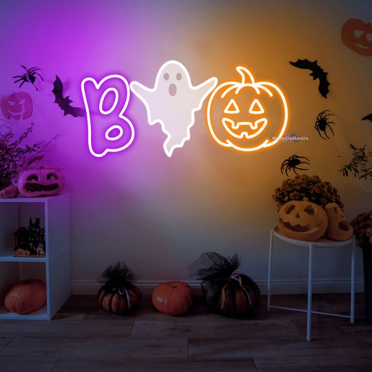 Discover Boo Neon Sign Halloween Neon Sign Halloween Party Decor Halloween Gift Gothic Wall Decor Ghost Neon Light Pumpkin LED Light Pumpkin Decor
