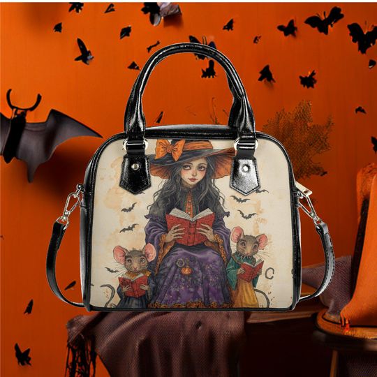 Discover Whimsical Halloween Purse Satchel fun cute mice reading a book satchel messenger purse tote fun cute black shoulder handbag