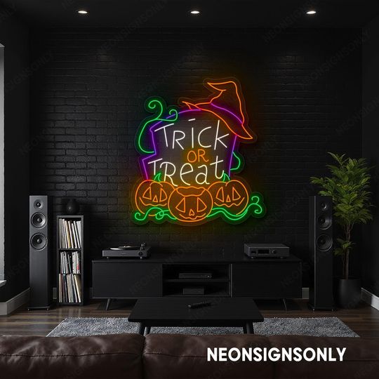 Discover Trick Or Treat Neon LED Sign, Trick Or Treat Halloween Neon Wall Light, Trick Or Treat Spooky Led Line Artwork Halloween Party Decor