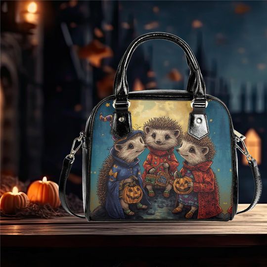 Discover Whimsical Halloween Purse Satchel fun cute pumpkin Hedgehogs satchel messenger purse tote fun cute black shoulder handbag