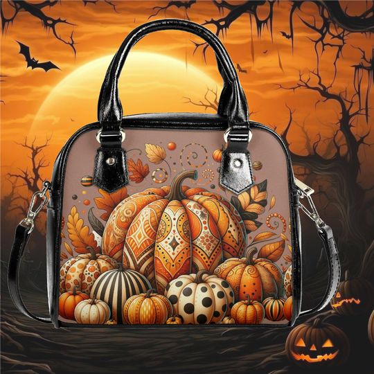 Whimsical Halloween pumpkins Purse Satchel fun cute messenger purse tote black Halloween handbag witchy witchy purse