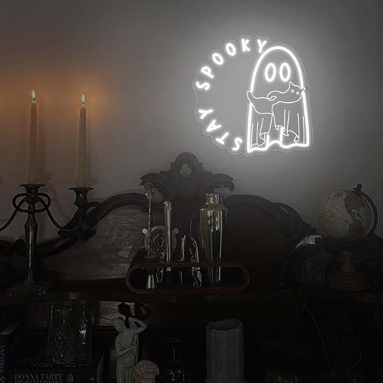 Discover Stay Spooky neon sign, Ghost cat neon light, Funny Halloween wall decor, Halloween Party decor, Spooky Boo neon, Spooky Season room sign