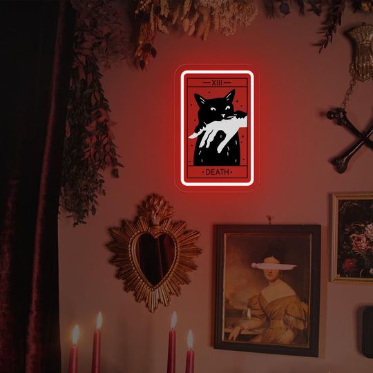 Discover Tarot Card Black Cat LED Neon Sign: Witchy Gothic Decor