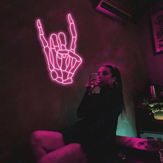 Discover Halloween Neon Sign Skellihand Neon Sign RocknRoll Neon Sign Skeleton Hand Led Light Skeleton Hand Neon Sign Horror Decor Gothic Home Decor