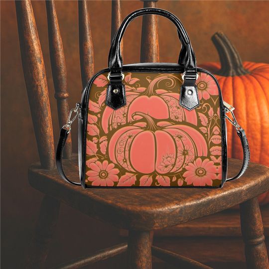 Halloween Purse Satchel pumpkin floral design fun cute messenger tote black handbag top handles large crossbody toe bag witchy purse