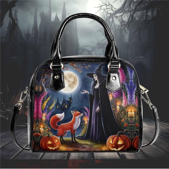 Discover Halloween witchy witch forest Spooky red fox design shoulder top handle crossbody Handbag purse botanical wildflower floral art design
