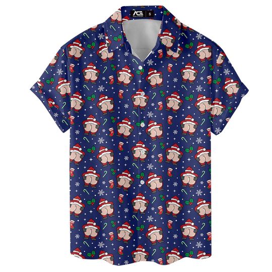 Discover Funny Santa Christmas Hawaiian Shirt For Men Pattern Colorful Mens Hawaiian Shirts