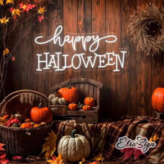 Discover Happy Halloween Neon Sign, Custom LED Neon Lights, Halloween Party Decoration Ideas, Home Decor, Room Wall Art, Personalized Gifts, ElsaSign