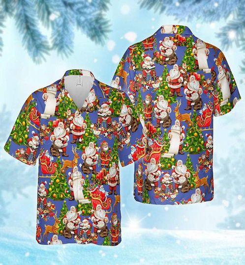 Discover Christmas Night Hawaiian Shirt, Santa Claus Aloha Shirt for Men & Women, Xmas Holiday Party Outfit, Funny Christmas Gift Shirt
