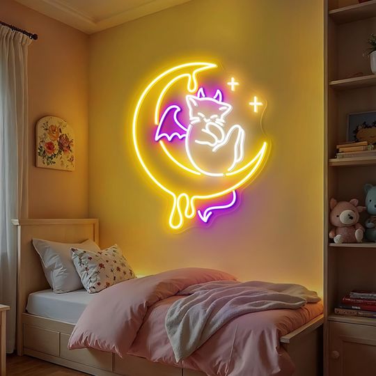 Discover Devil Cat Moon Neon Sign Halloween Cat Neon Light Spooky Gifts Halloween Wall Art, Witchy Bedroom Decor, Anime Gothic Decor For Cat Lover