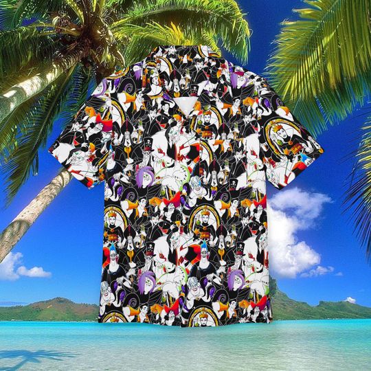 Discover Disney Villain Hawaiian Shirt, Mickey Mouse Disney Villain Hawaii Shirt, Disneyland Summer Trip Button Shirt, Disney World Shirt, Vacation