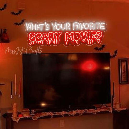 Discover What's Your Favorite Scary Movie Neon Sign,Custom Scary Movies Room Decor,Horror Movies Gift,Scary Halloween Decor,Dark Art Scary Decor