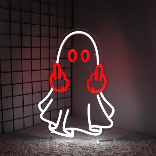 Discover Funny Ghost Neon Sign,Led Neon Sign,Halloween Neon Sign,Ghost With Finger,Halloween Gifts,Halloween Party Signn,Neon Light,Acrylic Sign,Sign