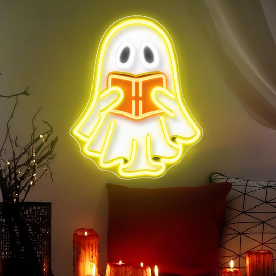 Discover Ghosts Reading Neon SignSpooky Halloween Ghost Sign, Halloween Party Decor, Book Lover Gift