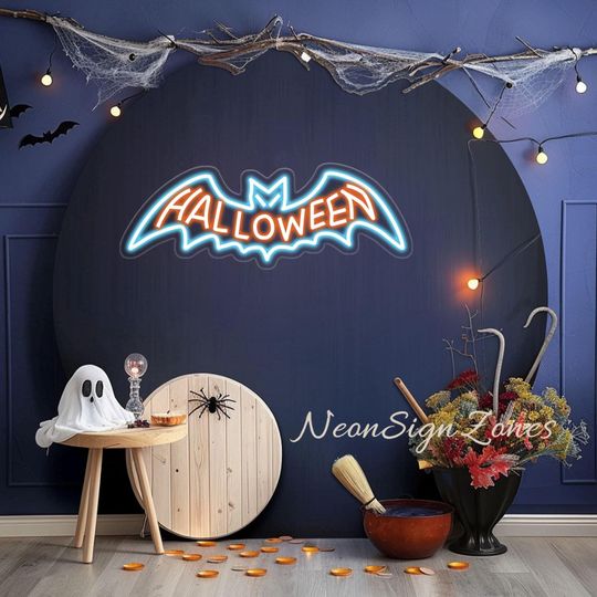 Discover Halloween Bat Neon Sign LED Wall Decor for Spooky Party Room Home Light