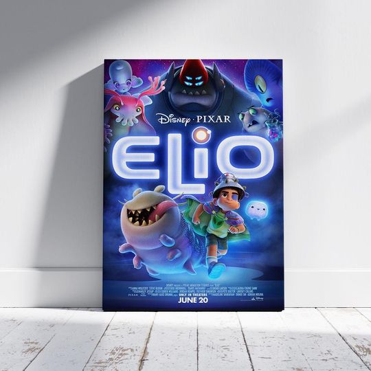 Discover Colorful Alien Adventure Elio Movie Poster, Cute Sci-Fi Creatures Wall Art, Pixar Boy Character Print for Kids Room Decor