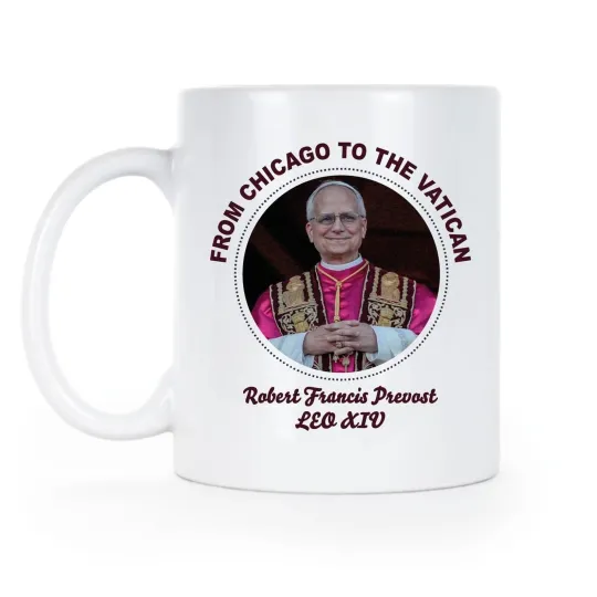 Discover Pope Leo XIV Mug Robert Francis Prevost Catholic Coffee Cup for Fans