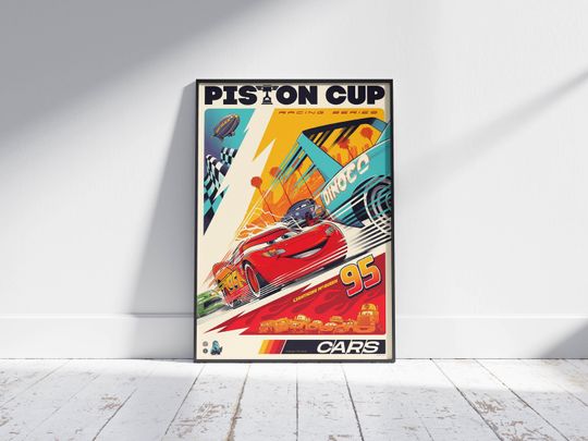 Discover Cars Movie Poster|Buy 1 get 1 free(poster)|Lightning McQueen Radiator Springs Poster | McQueen Piston Cup Disneyland Decor Wall Art  Poster