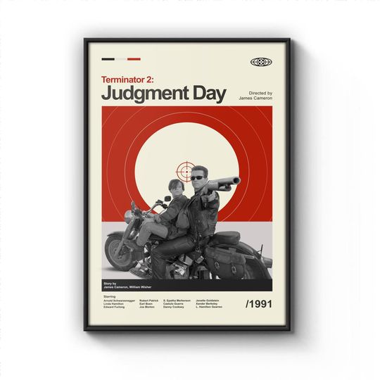 Mid Century Modern Terminator 2 Judgment Day Movie Poster, Minimalist Retro Movie Print, Modern Vintage Movie Posters