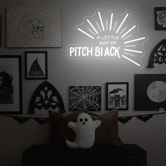 A Little Ray Of Pitch Black Neon Sign,Halloween neon sign,Gothic light decor,Dark Humor Gift,Halloween Party Sign,Spooky Season decor