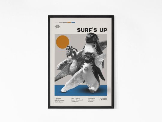 Discover Surf's Up 2007 Movie Poster, Ash Brannon, Chris Buck Movie, Shia LaBeouf, Zooey Deschanel, Minimalist Art, Retro Poster, Home Wall art.