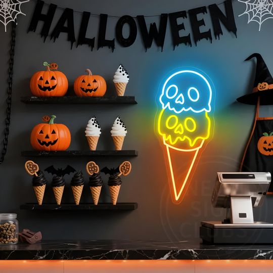Discover Skull Ice Cream LED Neon Sign | Custom Neon Sign | Gothic Neon Sign | Ice Cream Neon Sign | Skull Neon Sign | Acrylic Sign | LED Sign