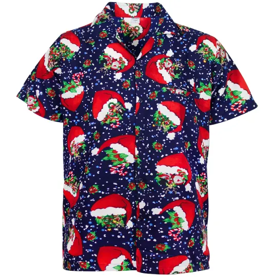Discover Funky Hawaiian Shirt Christmas Flying Hats Blue