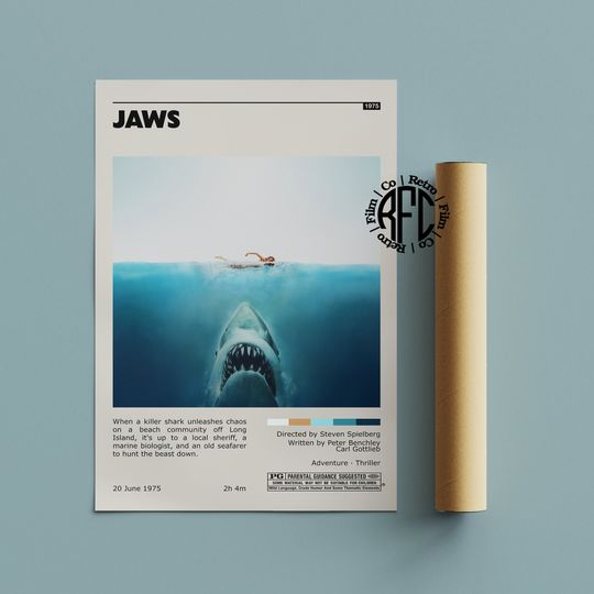 Discover Jaws Retro Vintage Poster | Minimalist Movie Poster | Retro Vintage Art Print | Wall Art | Home Decor