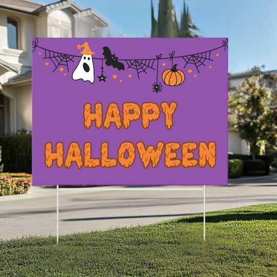 Discover Happy Halloween Yard Sign  Spooky Outdoor Lawn Decoration | Durable Weatherproof Holiday Sign with Stake | Trick-or-Treat Dcor