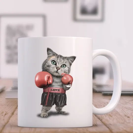 Discover White BOXING CAT. Ceramic Mug Cup