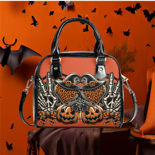 Whimsical Halloween Purse Satchel fun cute satchel messenger purse tote fun cute black Halloween handbag with top handles witchy design