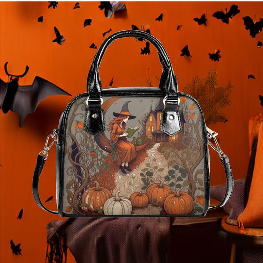 Whimsical Halloween witch pumpkins Purse Satchel fun cute satchel messenger purse tote fun cute black Halloween handbag witchy witchy purse