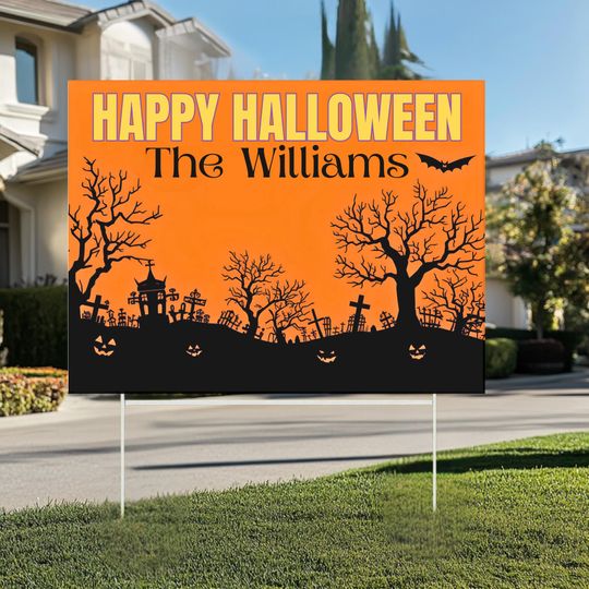 Discover Personalized Happy Halloween Yard Sign  Spooky Outdoor Lawn Yard Sign | Durable Weatherproof Holiday Sign | Trick-or-Treat Dcor