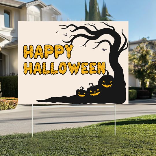 Happy Halloween Yard Sign  Spooky Outdoor Lawn Decoration | Durable Weatherproof Holiday Sign with Stake | Trick-or-Treat Dcor