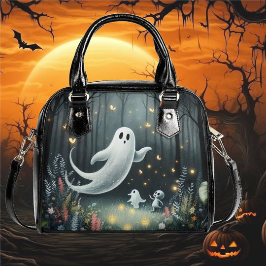 Whimsical Halloween ghost Purse Satchel fun cute satchel messenger tote fun cute black Halloween handbag witchy witchy  spooky witchy purse