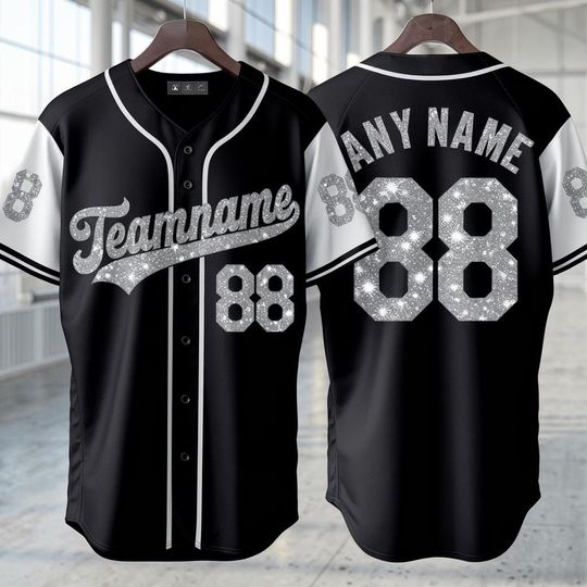 Discover Custom Glitter Baseball Jersey, Cheerleading Baseball Jersey with Team Name Number, Faux Cheer Glitter Jersey Shirt, Kids Youth Adult Jersey
