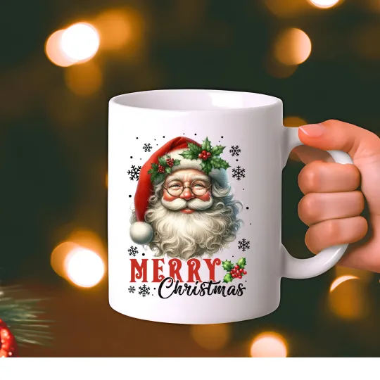 Discover Christmas Santa Mug, Retro Holiday Coffee Cup for Tea and Hot Beverages