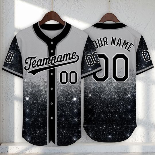 Personalized Printed Glitter Baseball Jersey, Glitter Jersey, Cheerleading Jersey