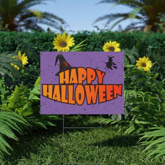 Discover Happy Halloween Yard Sign / Corrugated Plastic Lawn Sign with Witches!
