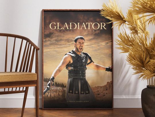 Gladiator Poster, Retro Movie Poster, Vintage Poster, Russell Crowe, Gift for Him, Wall Decor