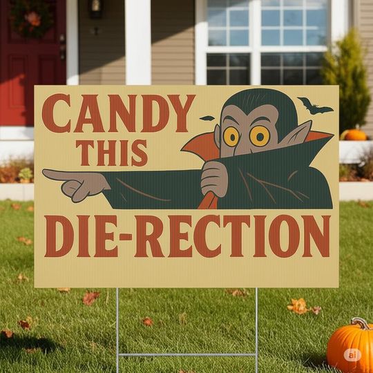 Funny Halloween Yard Sign: Directional Trick or Treat Decor