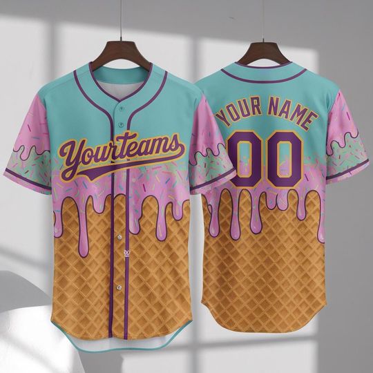 Discover Personalized Ice Cream Drip Baseball Jersey, Youth Kids Adult Baseball Shirt, Custom Sprinkle Drip Baseball Jersey, Matching Family Jersey