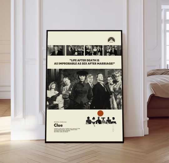 Discover Clue Movie Poster, Clue Poster, Mid century Art, Retro Modern Poster, Black And White Poster, Vintage Movie Poster, Gift for him