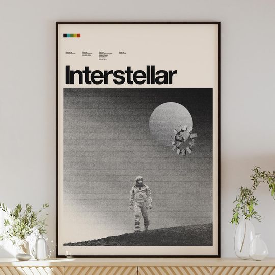 Discover INTERSTELLAR poster, minimalist wall art, mid-century modern, vintage style, retro home decor, Christopher Nolan