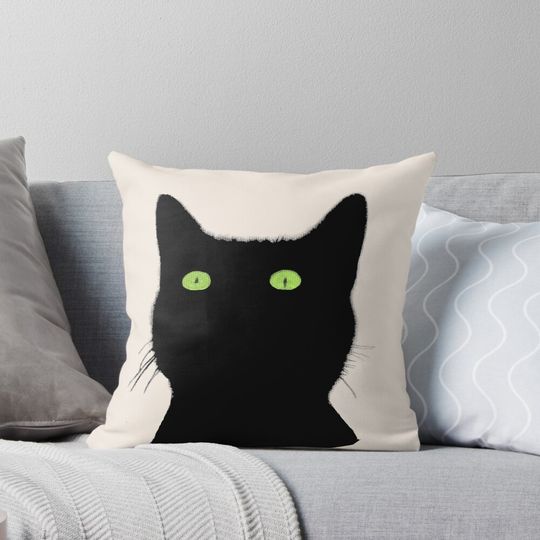 Discover Black Cat with Green Eyes Pillow