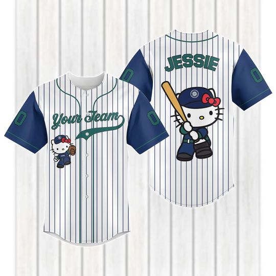Custom Hello Kitty Baseball Jersey, Cats Team Jersey  Shirt, Kitty Cat Baseball Shirt, Cartoon Jersey Women, Kitten Lover Shirt, Gift F