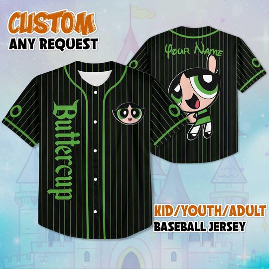 Personalized Buttercup Baseball Jersey, Custom The Powerpuff Girls Shirt, Cartoon Team Outfit, Birthday Gift for Fans