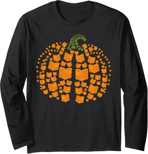 Discover Pumpkin Autumn Bookworm Librarian Long Sleeve T-Shirt
