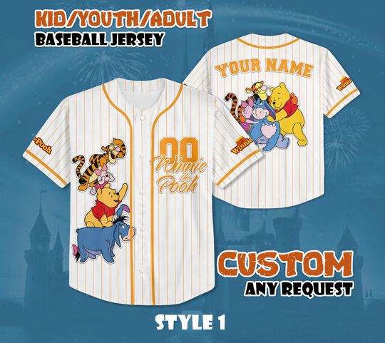 Discover Custom Winnie the Pooh Baseball Jersey, Personalized Disney Winnie the Pooh Baseball Jersey, Pooh and Friends Shirt, Gift for Disney Fans